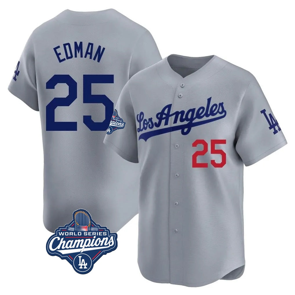 Los Angeles Dodgers #25 Tommy Edman Player Gray Tomch World Series Meet Limited Home Stitched Jerseys
