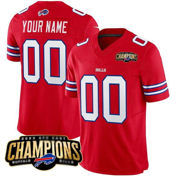 Custom B.Bills Active Player Red Tomch 2023 F.U.S.E. AFC East Champions Ptach Stitched Jersey