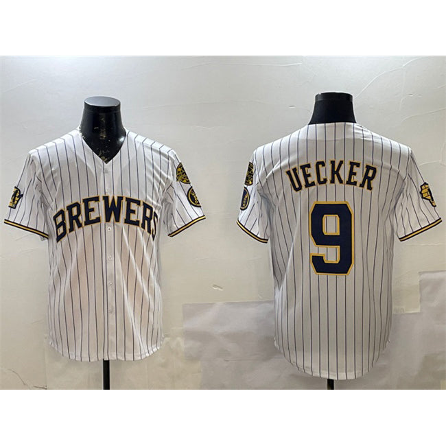 Milwaukee Brewers #9 Bob Uecker White Tomch With Home Patch Limited Stitched Jersey