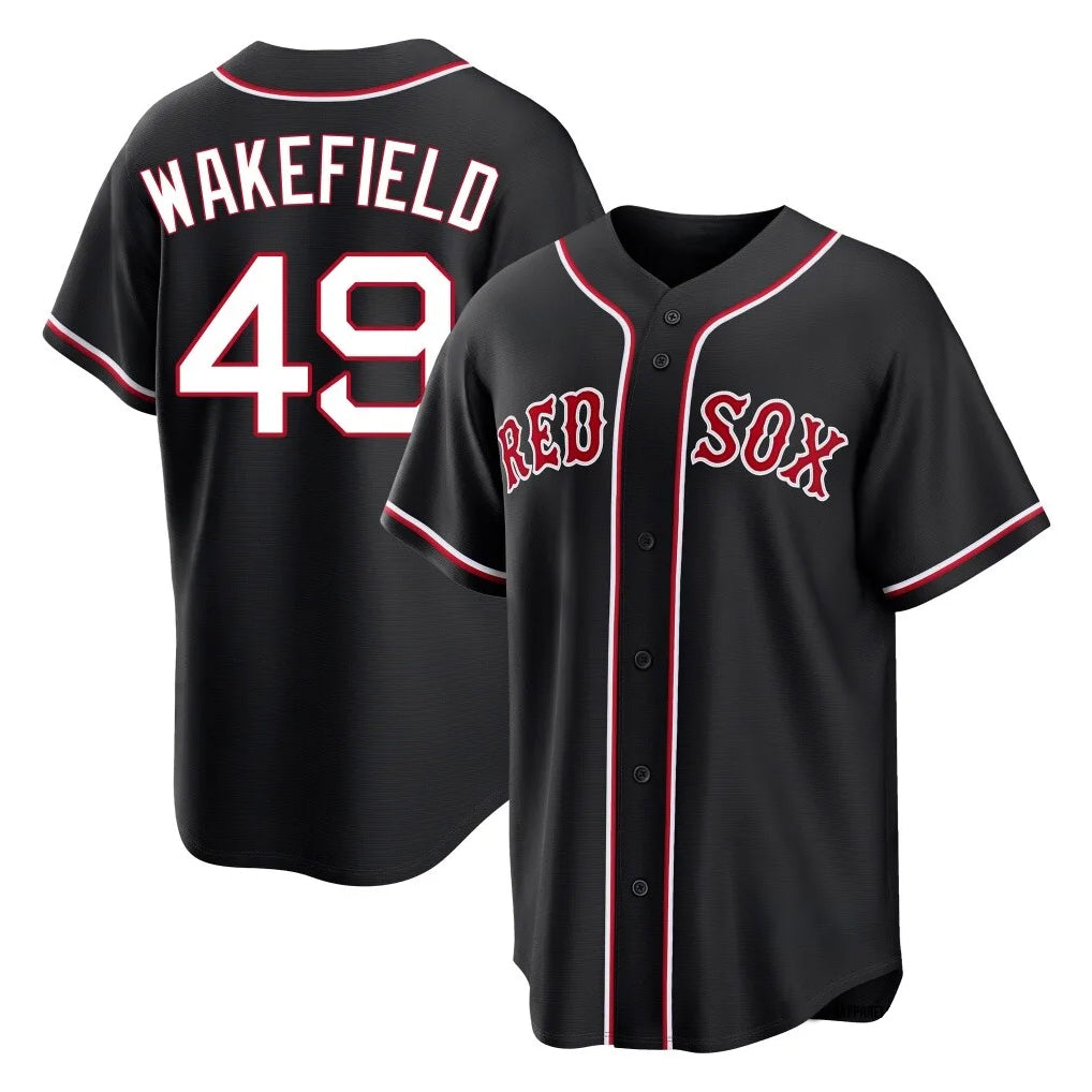 Boston Red Sox #49 Tim Wakefield Player Black Tomch Out Home Game Stitched Jerseys