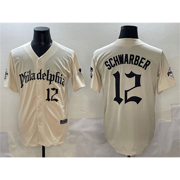 Philadelphia Phillies #12 Kyle Schwarber Cream Tomch Gothic Vapor Limited Stitched Jersey