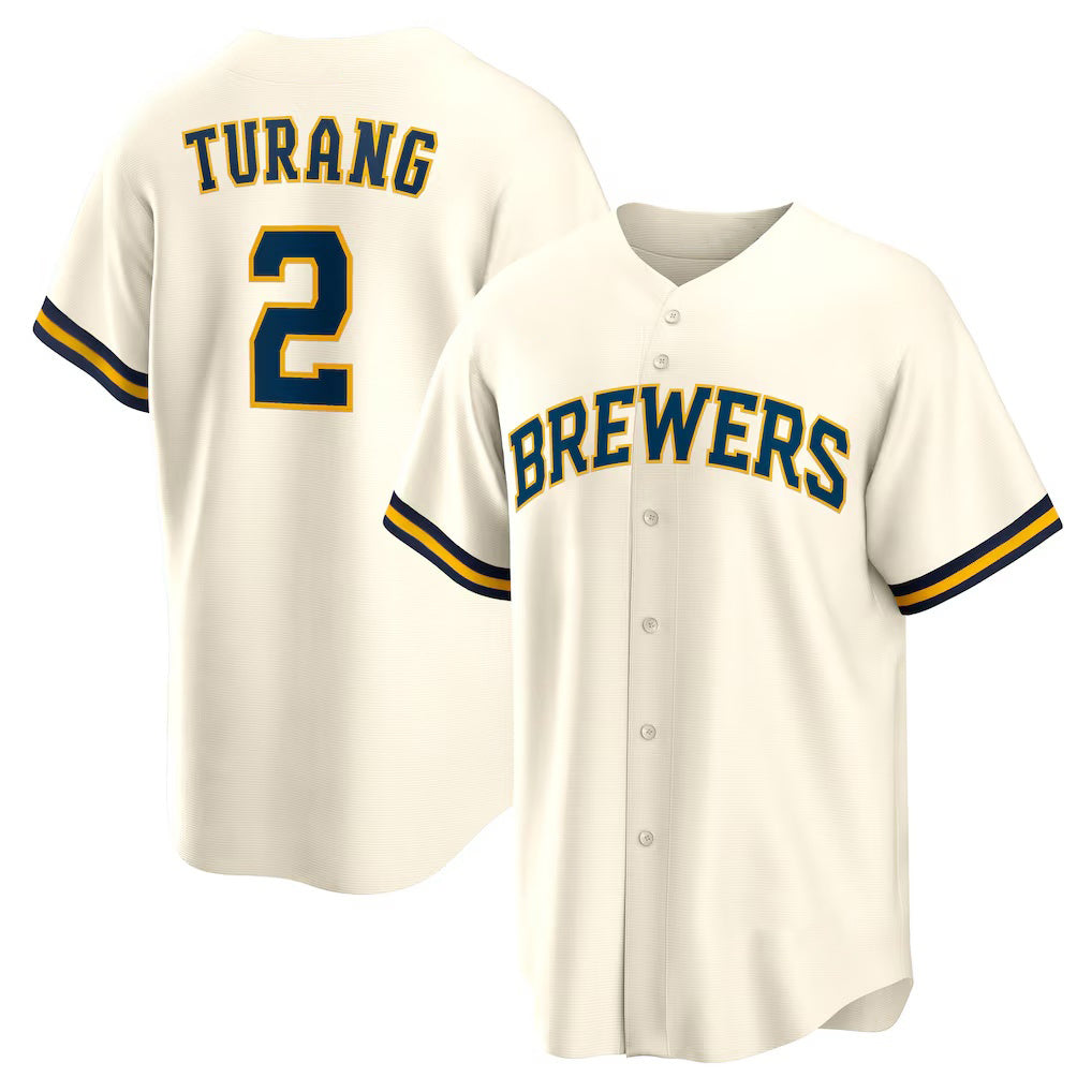 Milwaukee Brewers #2 Brice Turang Cream Tomch Home Replica Jersey