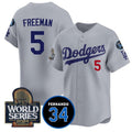 Los Angeles Dodgers #5 Freddie Freeman Grey Thaam 2024 World Series With Fernando Memorial Patch Limited Stitched Jersey