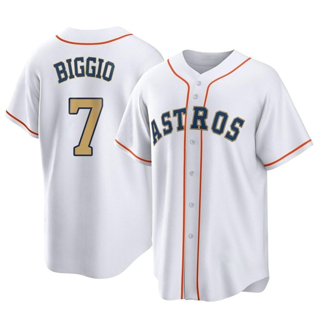 Houston Astros #7 Craig Biggio Player Gold Tomch Collection Game Home Stitched Jerseys