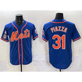 New York Mets #31 Mike Piazza Blue Tomch With Patch Cool Base Stitched Jersey