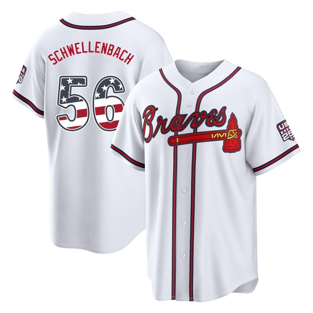 Atlanta Braves #56 Spencer Schwellenbach Player White Tomch USA 250 Fourth Of July Limited Home Game Stitched Jerseys
