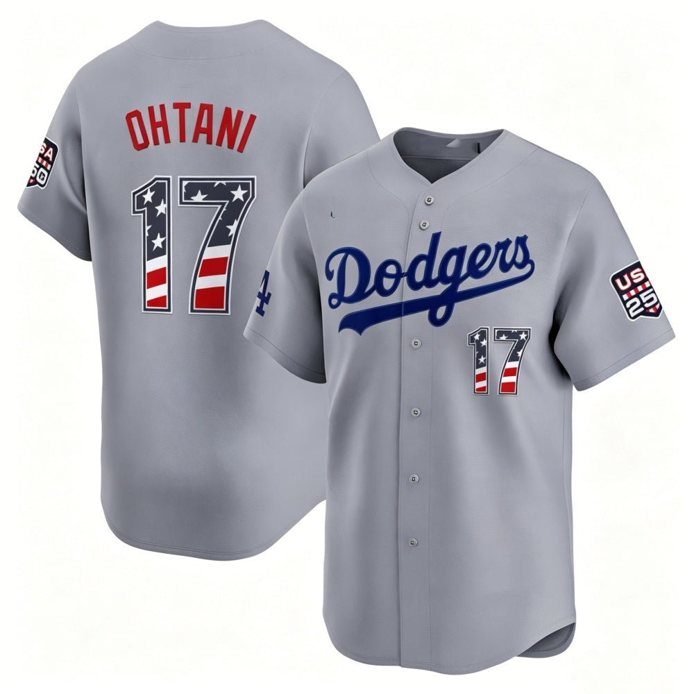 Los Angeles Dodgers #17 Shohei Ohtani Gray Tomch USA 250 Fourth of July Limited Stitched Jersey
