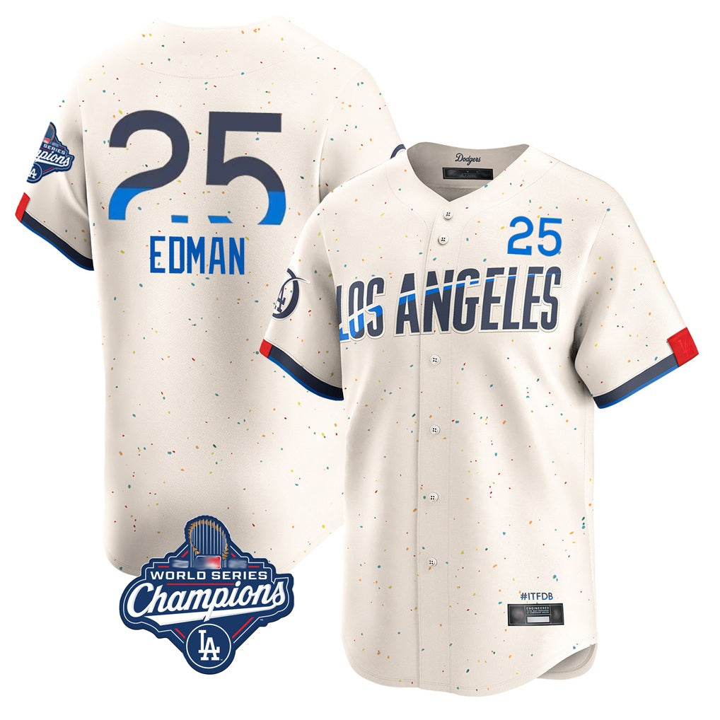 Los Angeles Dodgers #25 Tommy Edman Player Cream Tomch World Series Meet City Connect Limited Home Stitched Jerseys