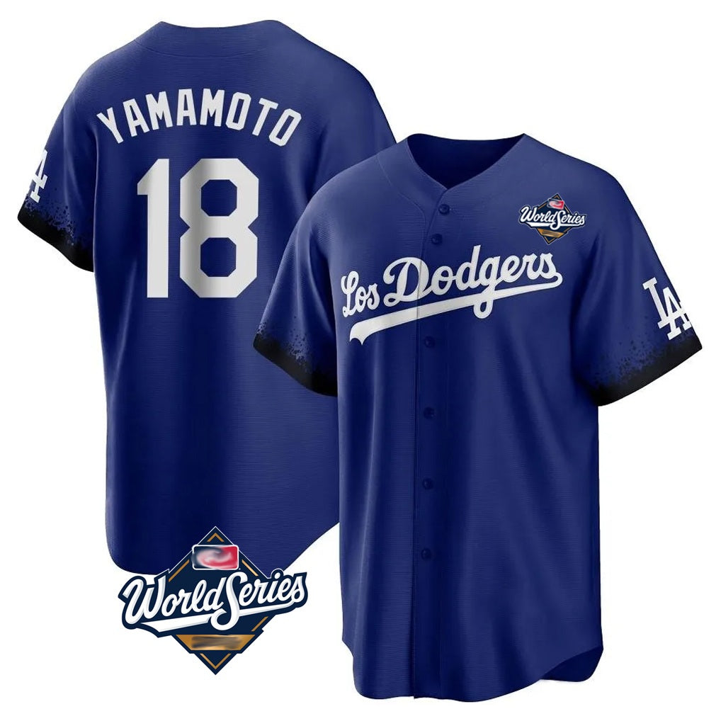 Los Angeles Dodgers #18 Yoshinobu Yamamoto Player Royal Tomch World Series City Connect Home Game Stitched Jerseys
