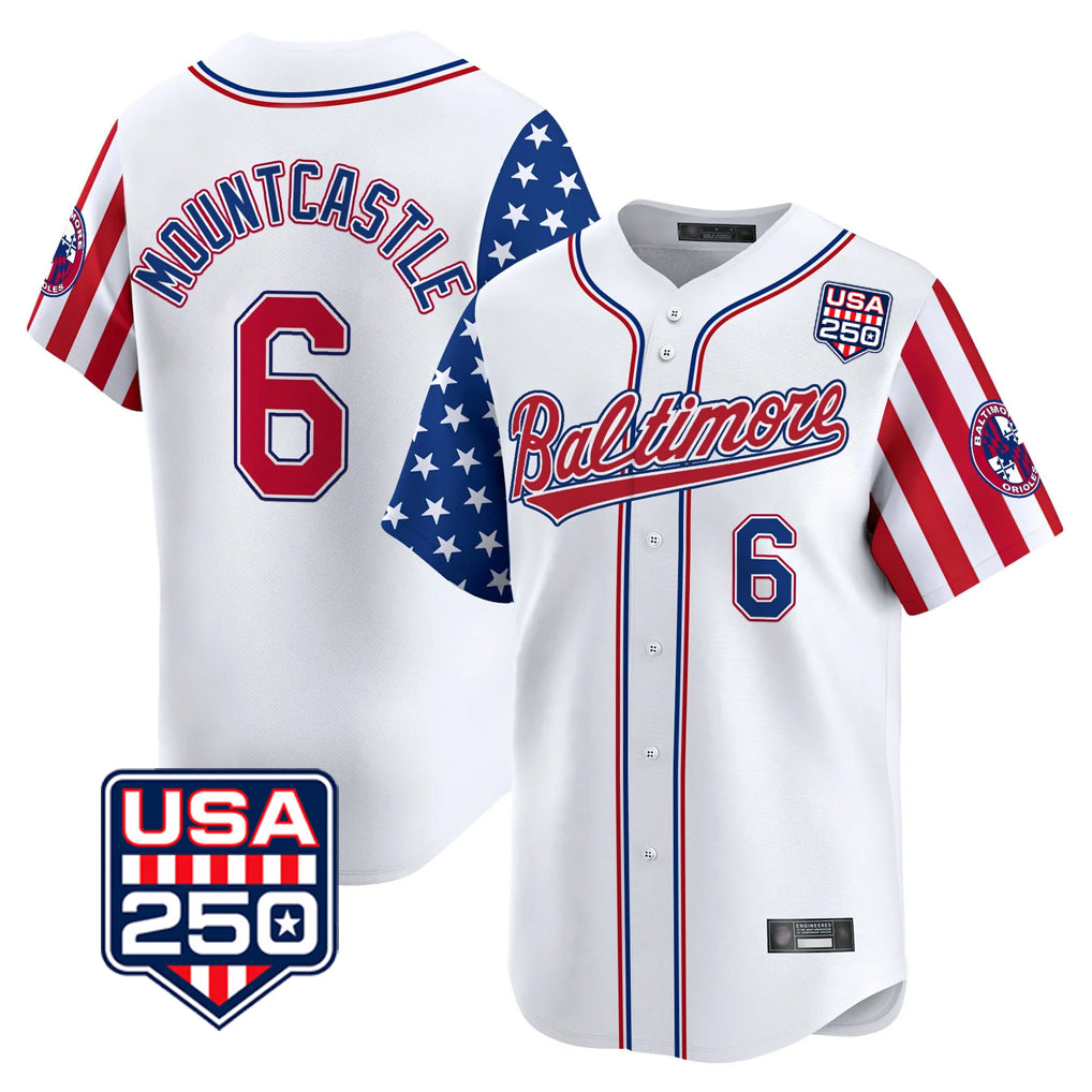 Baltimore Orioles #6 Ryan Mountcastle Player White Tomch USA 250 Independence Day Vapor Premier Limited Home Game Stitched Jerseys