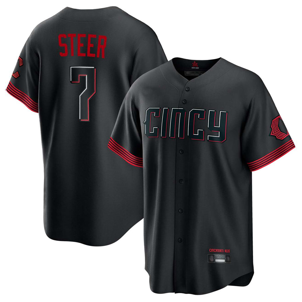 Cincinnati Reds #7 Spencer Steer Player Black Tomch City Connect Home Game Stitched Jerseys
