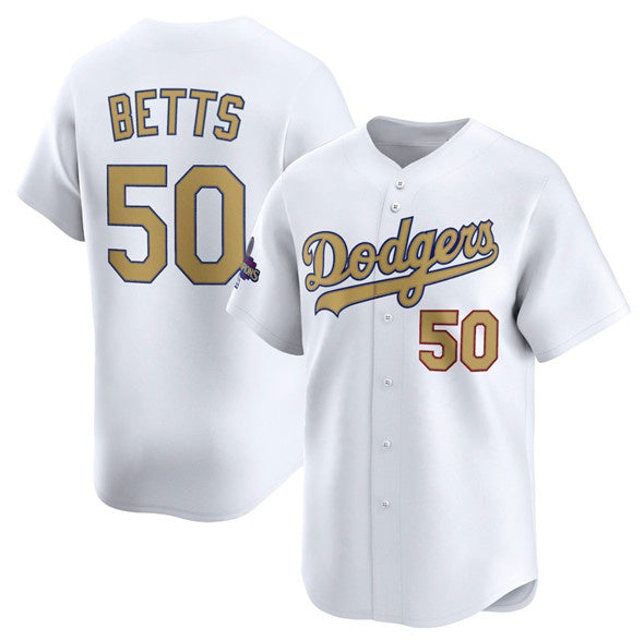 Los Angeles Dodgers #50 Mookie Betts White Thaam 2025 Gold Collection Limited Stitched Jersey