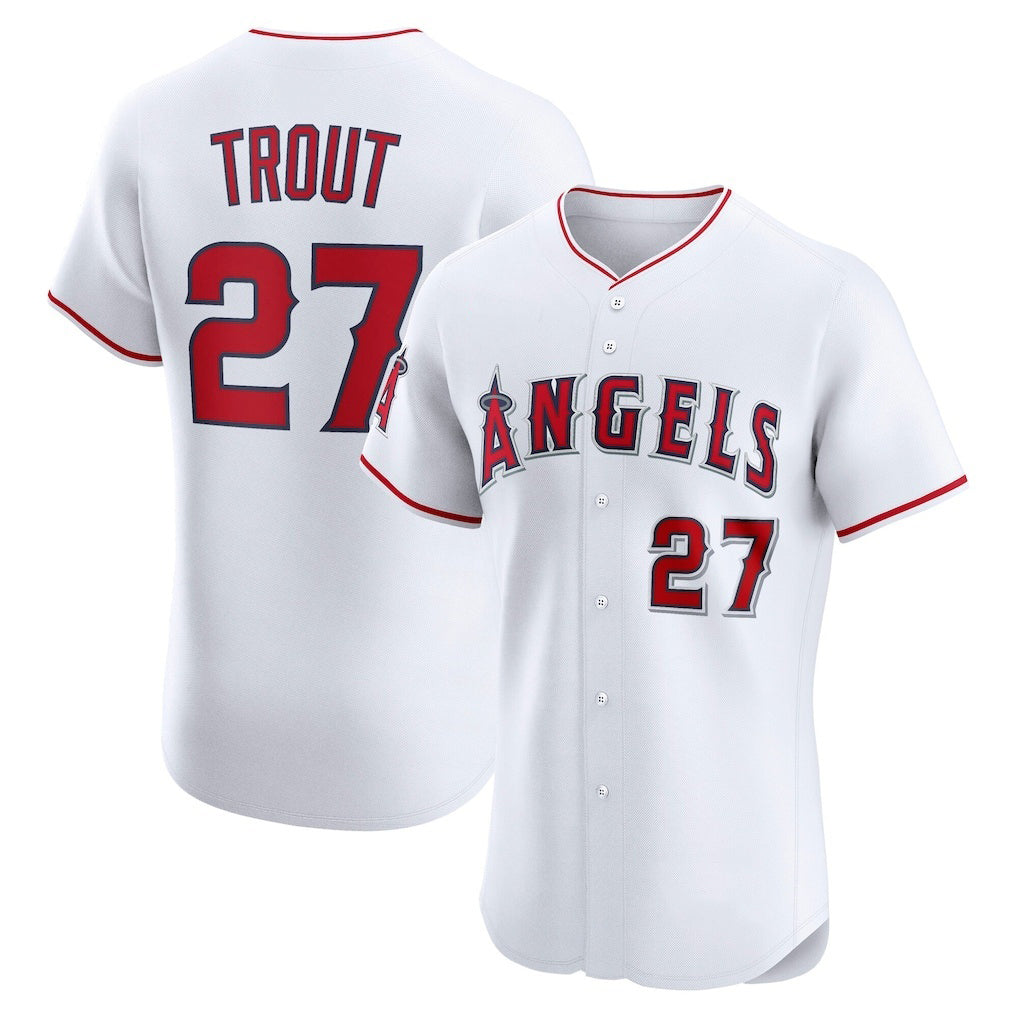 Los Angeles Angels #27 Mike Trout White Thaam Home Elite Player Jersey