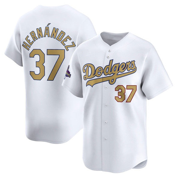 Los Angeles Dodgers #37 Teoscar Hernandez White Tomch 2025 Gold Collection Limited Stitched Jersey