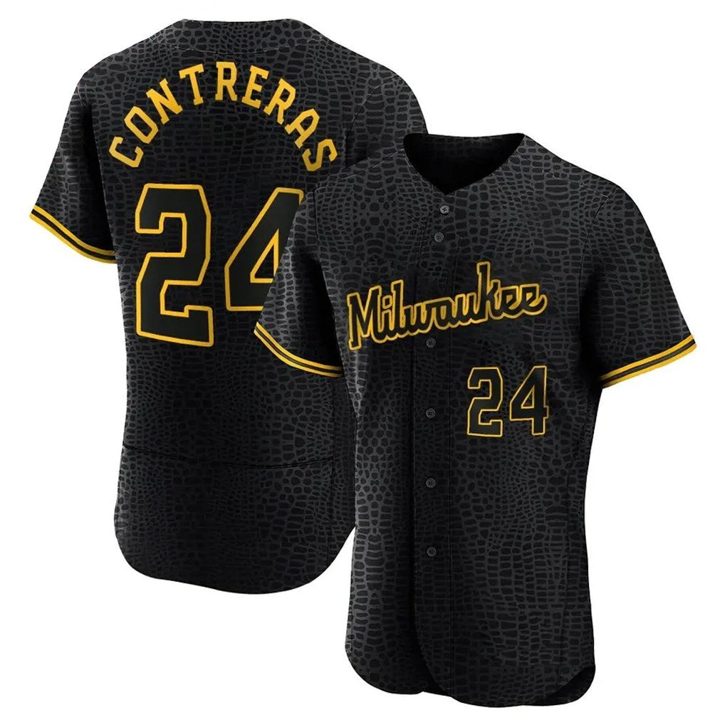 Milwaukee Brewers #24 William Contreras Player Black Tomch Snake Skin City Home Limited Elite Stitched Jerseys