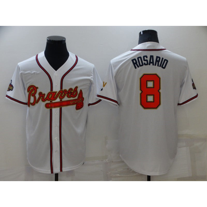 Atlanta Braves #8 Eddie Rosario 2022 White Gold Tomch World Series Champions Program Cool Base Stitched Jersey