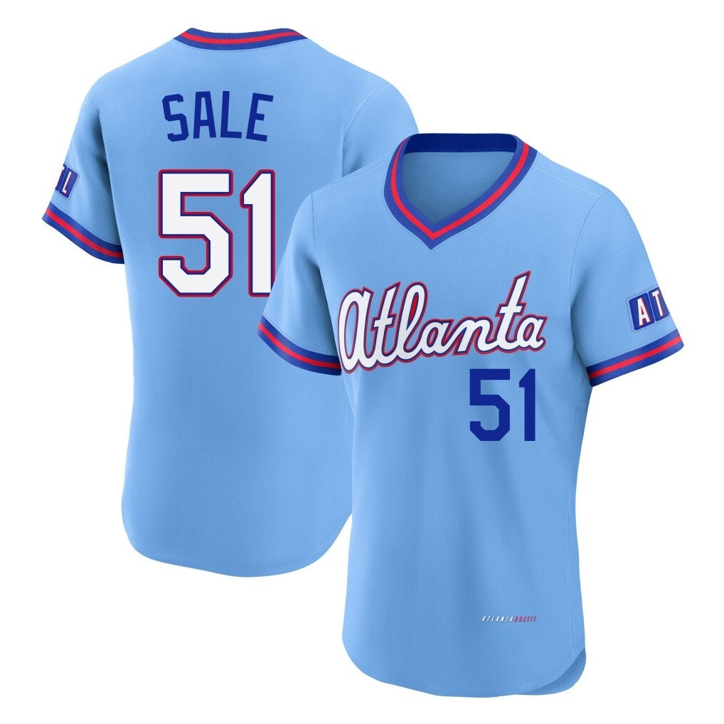 Atlanta Braves #51 Chris Sale Player Powder Blue Tomch 2026 City Connect T-shirt Limited Elite Home Game Stitched Jerseys