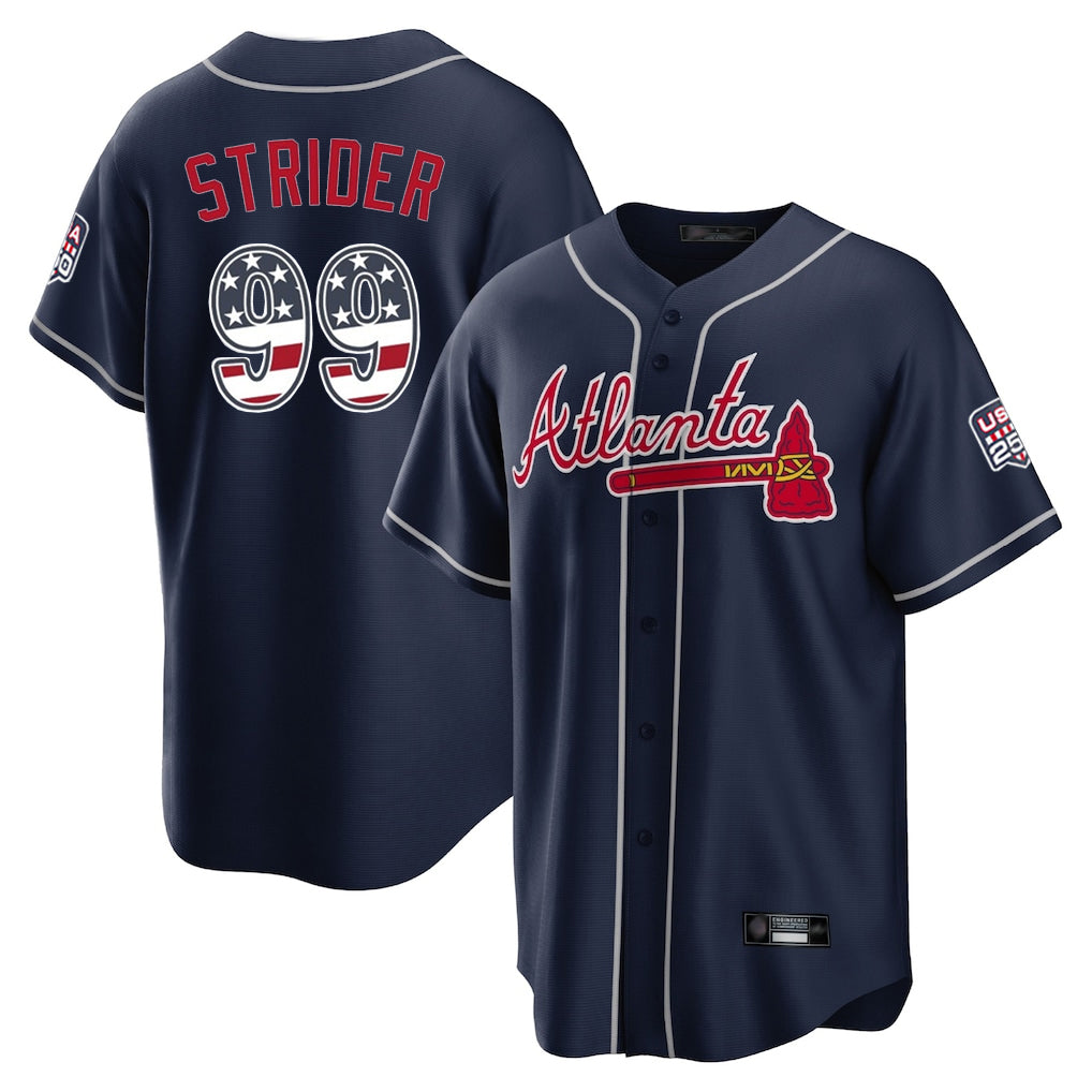 Atlanta Braves #99 Spencer Strider Player Navy Tomch USA 250 Fourth Of July Limited Home Game Stitched Jerseys