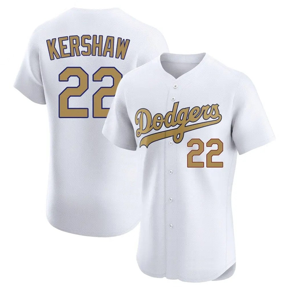 Los Angeles Dodgers #22 Clayton Kershaw Player White Gold Tomch Limited Elite Home Stitched Jerseys