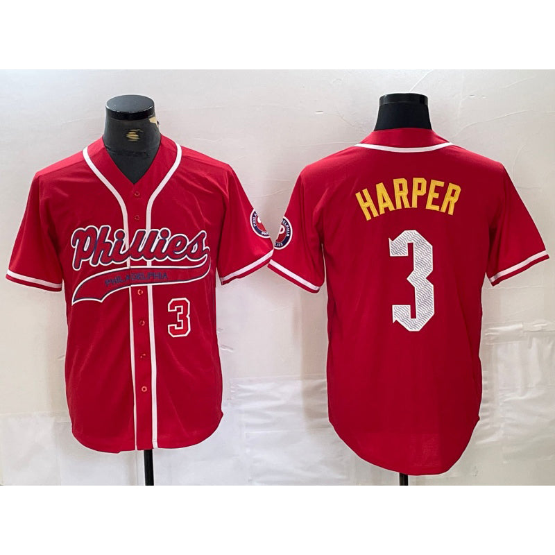 Philadelphia Phillies #3 Bryce Harper Number Red Tomch Cool Base Stitched Jersey 2