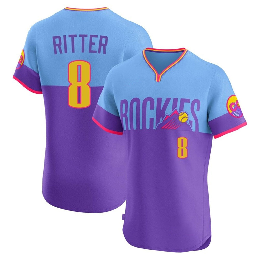 Colorado Rockies #8 Ryan Ritter Player Purple-Light Blue Tomch City Connect Limited Elite Home T-shirt Stitched Jerseys
