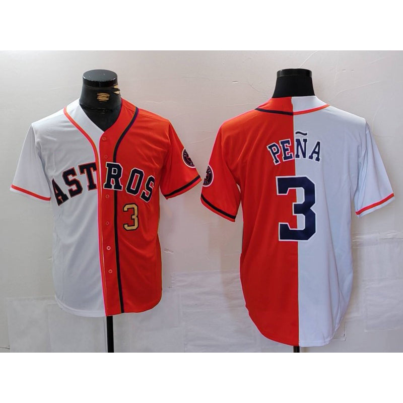 Houston Astros #3 Jeremy Pena Number White Orange Thaam Split Stitched Jersey