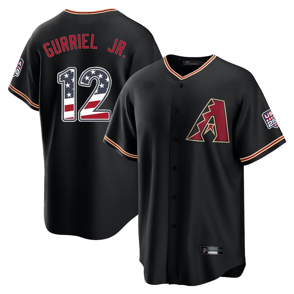 Arizona Diamondbacks #12 Lourdes Gurriel Jr Player Black Tomch USA 250 Fourth of July Game Home Stitched Jerseys