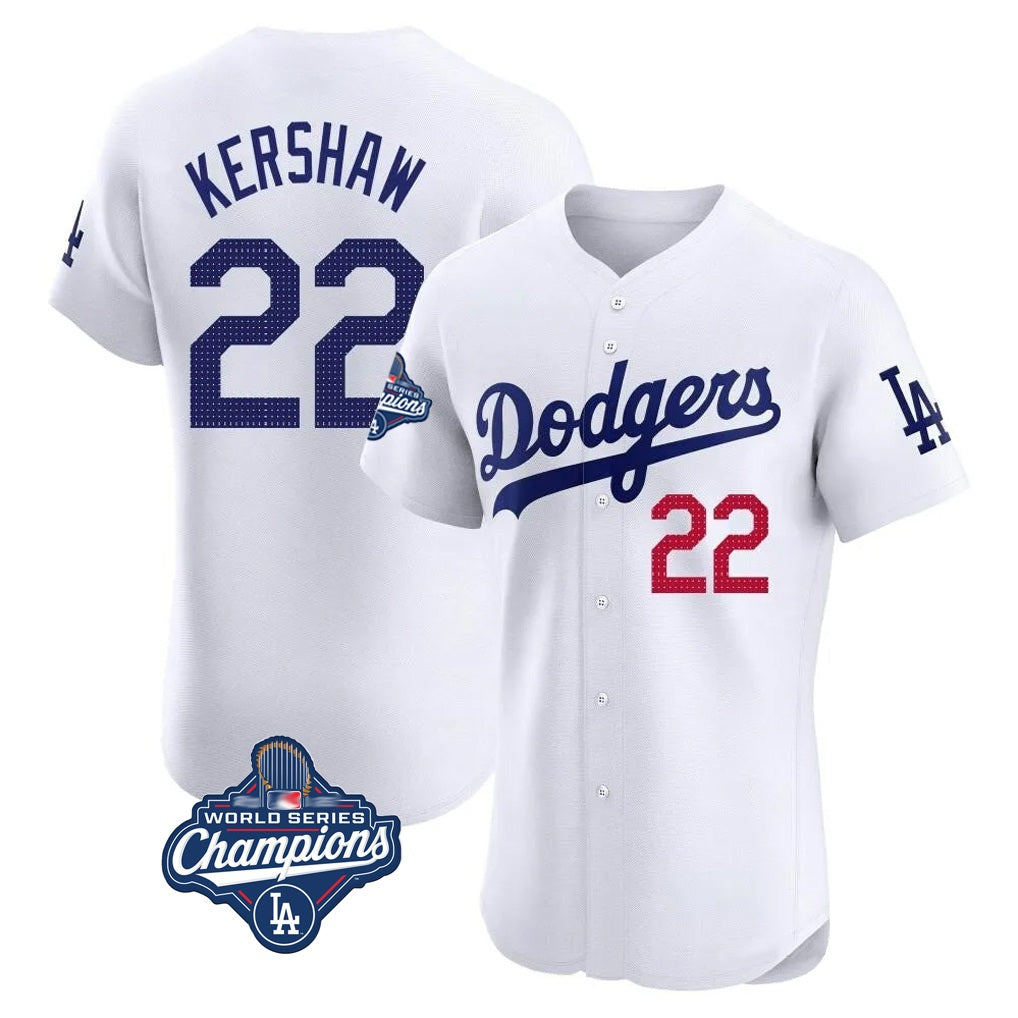 Los Angeles Dodgers #22 Clayton Kershaw Player White Tomch World Series Meet Limited Elite Stitched Jerseys
