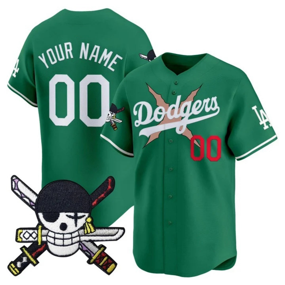 Custom Los Angeles Dodgers x One Piece Green Tomch Zoro Patch Vapor Premier Limited Jersey - Stitched
