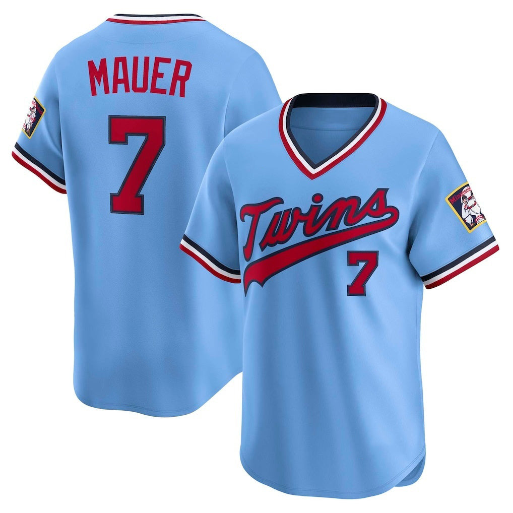 Minnesota Twins #7 Joe Mauer Light Blue Tomch Throwback Cooperstown Collection Limited Jersey