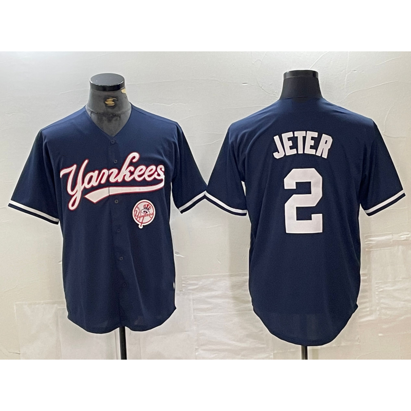 New York Yankees #2 Derek Jeter Navy Tomch With Patch Cool Base Stitched Jersey