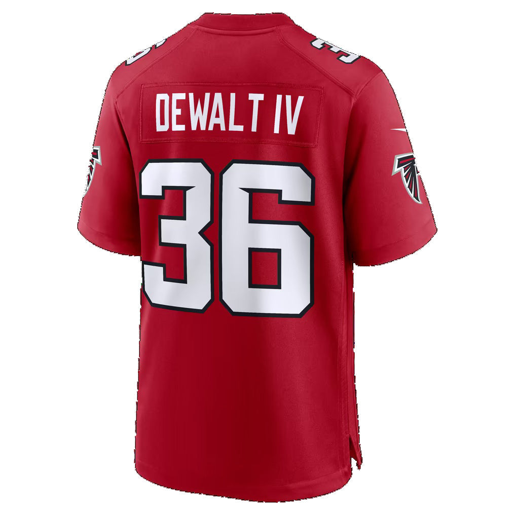 A.Falcons #36 Malcolm DeWalt IV Red Team Game Football jersey Tomch
