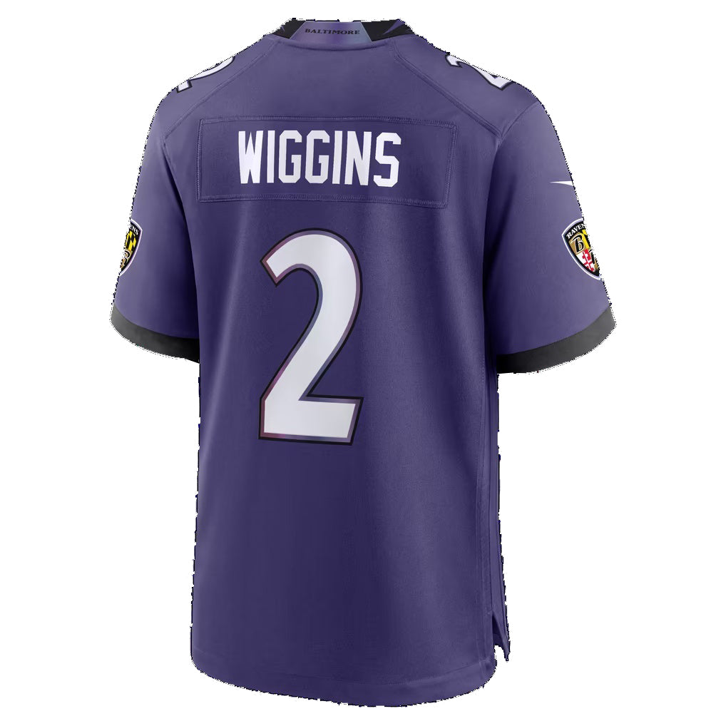 B.Ravens #2 Nate Wiggins Purple Team Game Football jersey Tomch