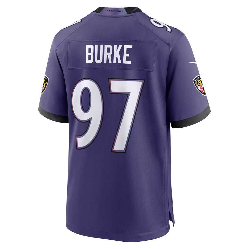 B.Ravens #97 Ethan Burke Purple Team Game Football jersey Tomch