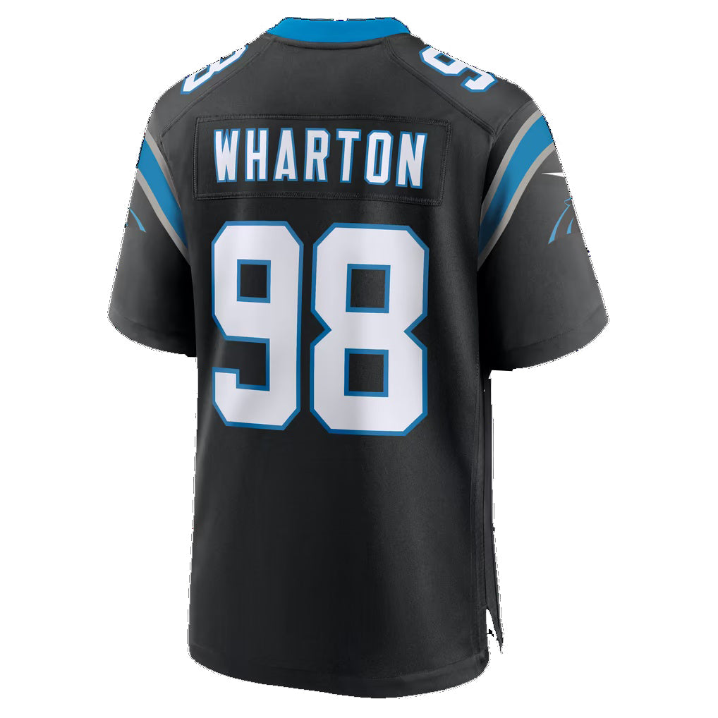 C.Panthers #98 Tershawn Wharton Black Team Game Football jersey Tomch