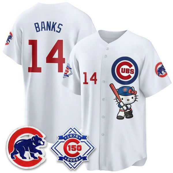 Chicago Cubs #14 Ernie Banks White Tomch Meow KT All Stitched Jersey