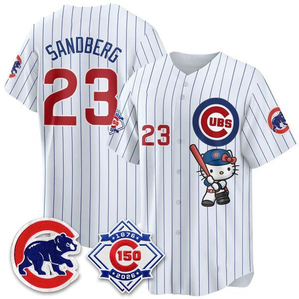Chicago Cubs #23 Ryne Sandberg Pinstripe White Tomch Meow KT All Stitched Jersey