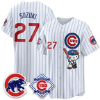 Chicago Cubs #27 Seiya Suzuki Pinstripe White Tomch Meow KT All Stitched Jersey
