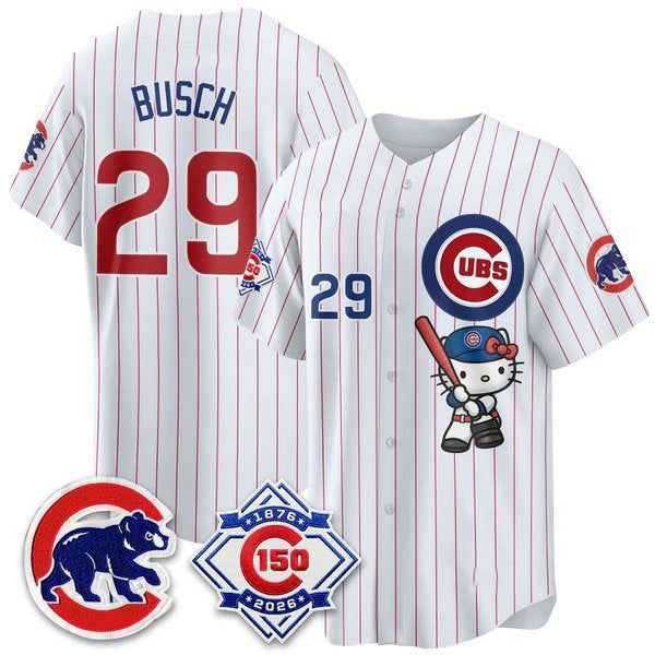 Chicago Cubs #29 Michael Busch Pinstripe Pink Tomch Meow KT All Stitched Jersey
