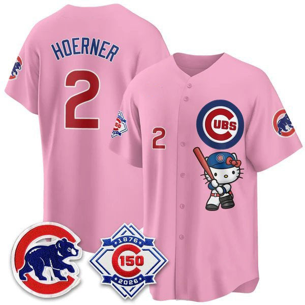 Chicago Cubs #2 Nico Hoerner Pink Tomch Meow KT All Stitched Jersey