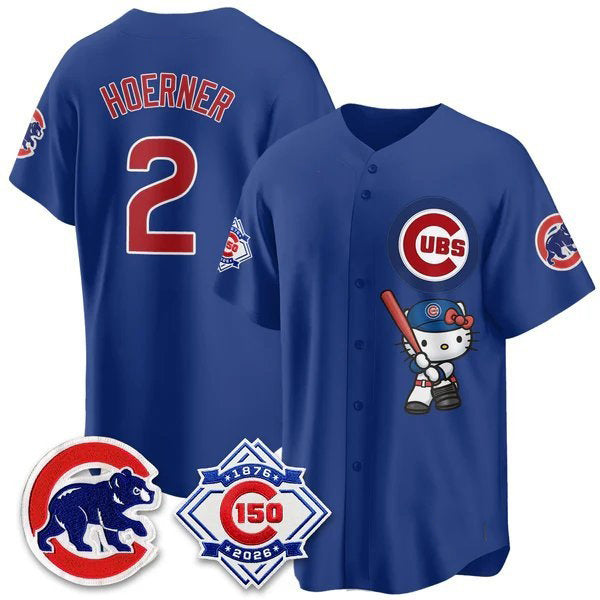 Chicago Cubs #2 Nico Hoerner Royal Tomch Meow KT All Stitched Jersey