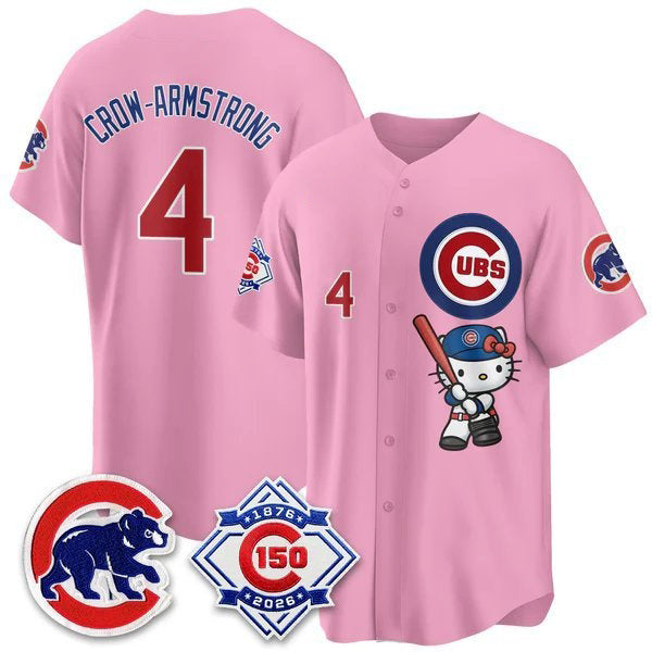 Chicago Cubs #4 Pete Crow-Armstrong Pink Tomch Meow KT All Stitched Jersey