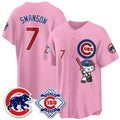 Chicago Cubs #7 Dansby Swanson Pink Tomch Meow KT All Stitched Jersey
