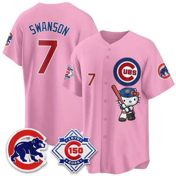 Chicago Cubs #7 Dansby Swanson Pink Tomch Meow KT All Stitched Jersey