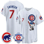 Chicago Cubs #7 Dansby Swanson Pinstripe White Tomch Meow KT All Stitched Jersey