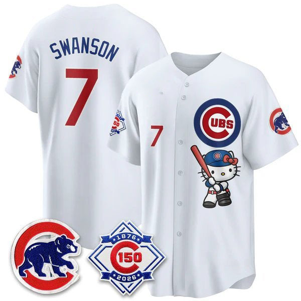 Chicago Cubs #7 Dansby Swanson White Tomch Meow KT All Stitched Jersey