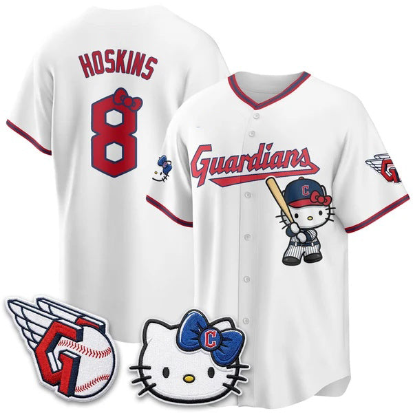 Cleveland Guardians #8 Rhys Hoskins White Tomch Meow KT Vapor Stitched Jersey