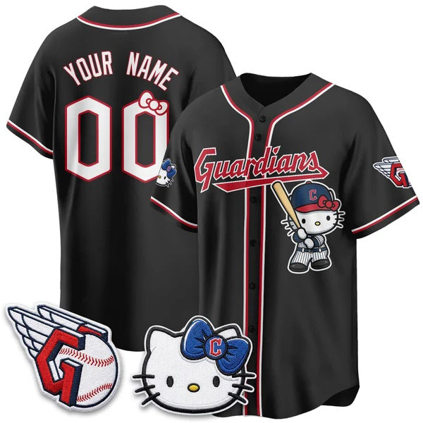 Custom Cleveland Guardians Black Tomch Meow KT Vapor Stitched Jersey