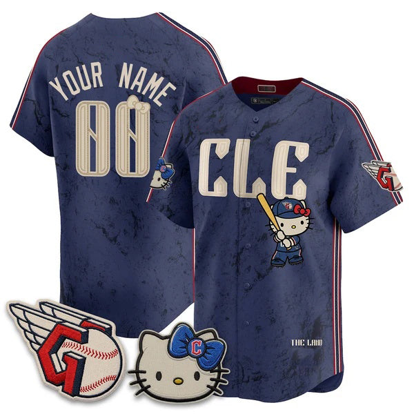 Custom Cleveland Guardians Navy Tomch Meow KT Vapor Stitched Jersey