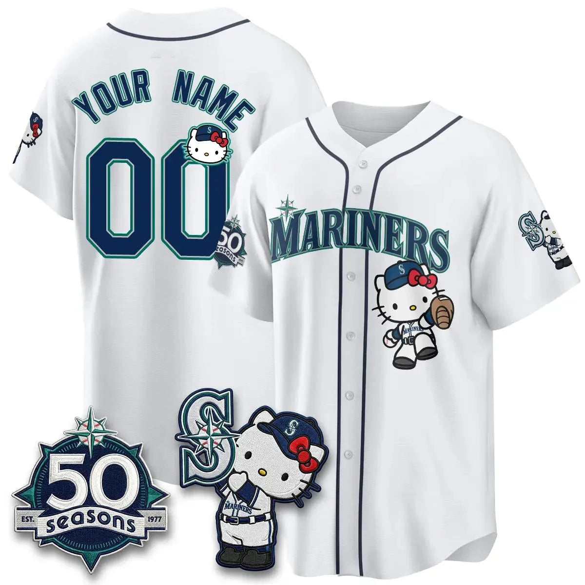 Custom Seattle Mariners x Meow KT Night White Tomch Limited Jersey - All Stitched V2